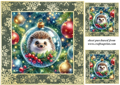 3 Christmas bauble hedgehog card front/toppers 7