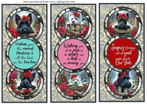 3 Christmas Scottie and Westie card fronts/toppers