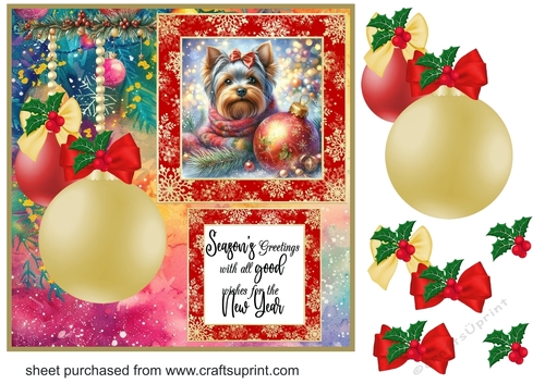 Christmas bauble Yorkie card front 1