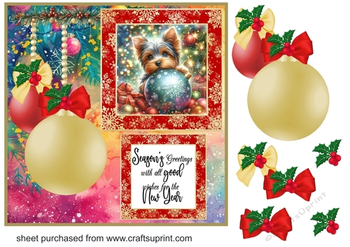 Christmas bauble Yorkie card front 2