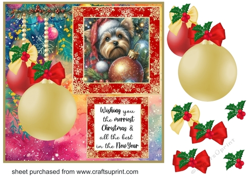 Christmas bauble Yorkie card front 5