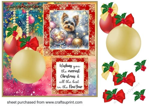 Christmas bauble Yorkie card front 6