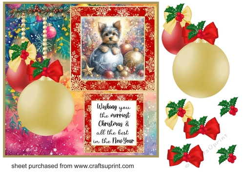 Christmas bauble Yorkie card front 7