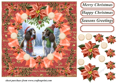 Christmas liver and white Springer Spaniels card front 2
