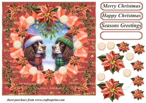 Christmas liver and white Springer Spaniels card front 3