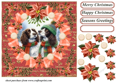 Christmas liver and white Springer Spaniels card front 4
