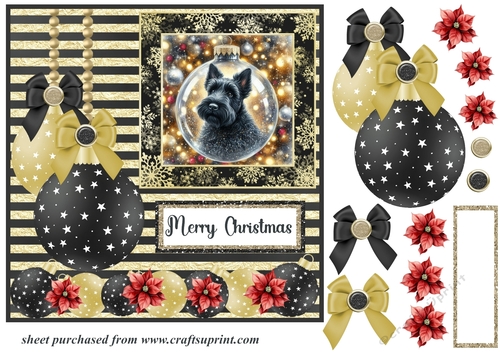 Scottie in Christmas bauble card front 1