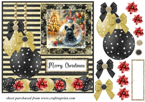 Scottie in Christmas bauble card front 2