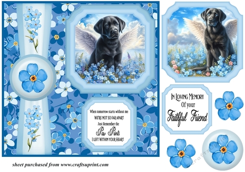 Forget me not 2 panel black Labrador card front 1