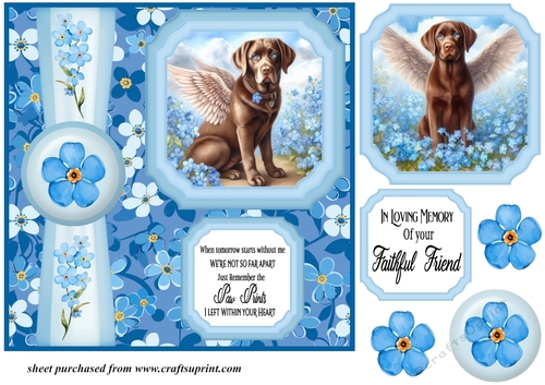 Forget me not 2 panel chocolate Labrador card front 1