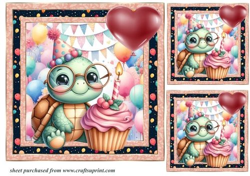 3 Tortoise Birthday card front/toppers