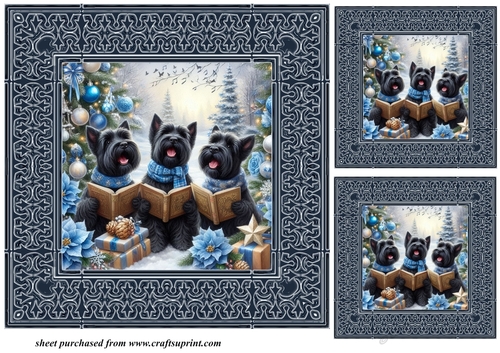 3 Christmas carol Scotties card front/toppers 2