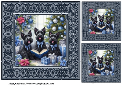 3 Christmas carol Scotties card front/toppers 3