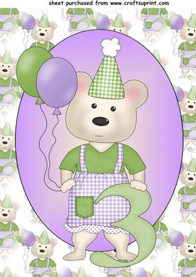 Birthday Bear Age 3 Topper