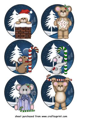 6 Round Christmas Critter Toppers