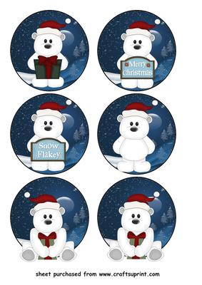 6 Polar Bear Christmas Toppers