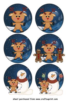 6 Round Reindeer Christmas Toppers