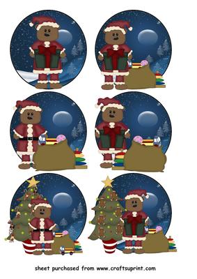 6 Round Santa Bear Toppers