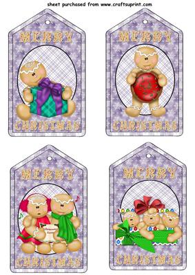 4 Christmas Gingerbread Tag Toppers 2