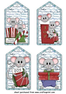 4 Christmas Mouse Tag Toppers(blue)