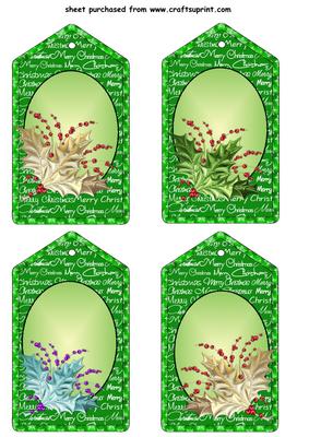 4 Green Christmas Decoration Tag Toppers