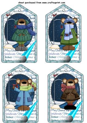 4 Christmas Snow Bear Tag Toppers