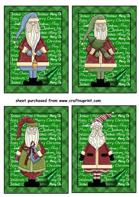 4 Green Santa Toppers