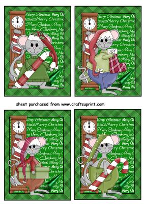 4 Green Christmas Mouse Toppers