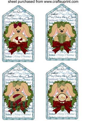 4 Christmas Bunny Tag Toppers