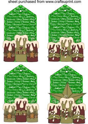 4 Green Christmas Candles Tag Toppers