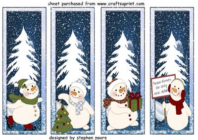 4 Christmas Snowman Bookmarks/toppers