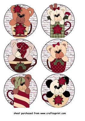 6 Christmas Bear Cup Toppers