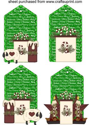 4 Green Tag Prim Christmas Toppers