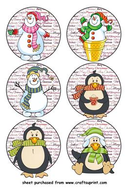 6 Snowman and Penguin Toppers