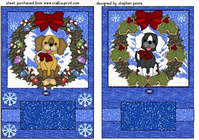 2 Blue Cute Puppy Wreath Card Fronts