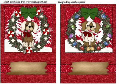2 Red Cute Christmas Puppies Card Fronts