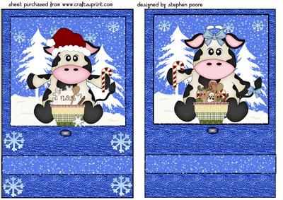 2 Blue Christmas Cow Card Fronts 1