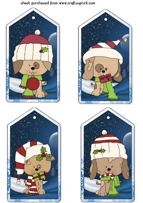 4 Christmas Puppy Tag Toppers 1