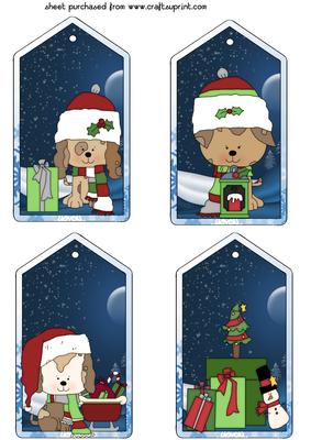 4 Christmas Puppy Tag Toppers 3