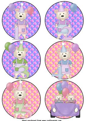 6 Birthday Bear Toppers