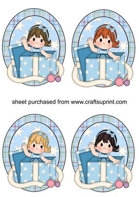 4 Cute Christmas Present Girl Toppers
