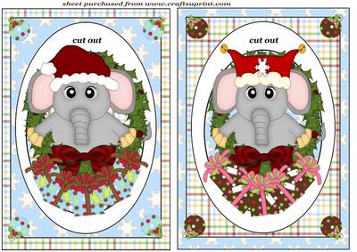 2 Cute Christmas Elephant Dangler Card Fronts