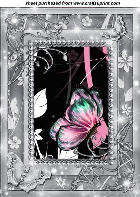 Black Pink and Grey Framed Butterfly Topper 1