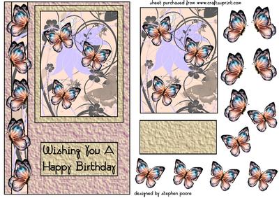 Beige and Blue Butterfly Birthday Card Front