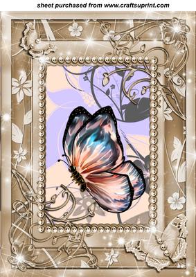 Beige and Blue Framed Floral Butterfly Topper 2