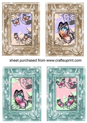 4 Beige and Green Framed Floral Butterfly Toppers