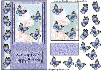 Blue Floral Butterfly Card Front