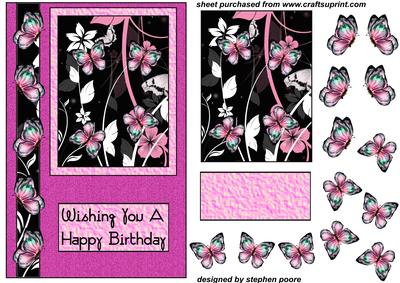 Pink and Black Floral Butterfly Card Front