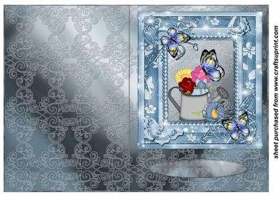 Blue and Grey Floral Butterfly Card