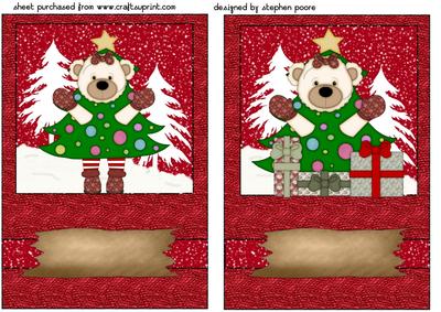 2 Red Christmas Tree Bear Card Fronts